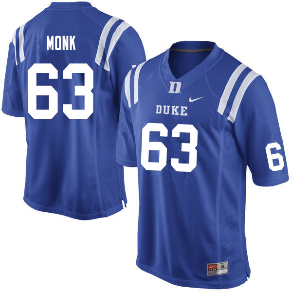 Men #63 Jacob Monk Duke Blue Devils College Football Jerseys Sale-Blue